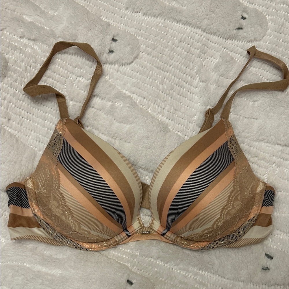 Victoria's Secret Multi-Striped “Fabulous” Lace Bra - Tan and Black